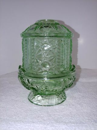 Vintage Indiana Stars And Bars Green Glass Fairy Lamp