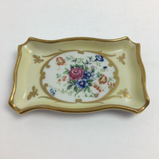 Vtg Bb Hand Painted Made In France Small Porcelain Plate Tray Gold Rim 5 " X3 "