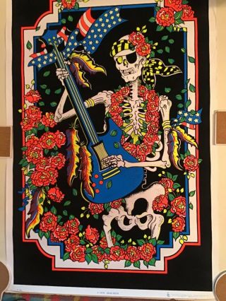 Dead Rock Skeleton And Roses Vintage Blacklight Poster