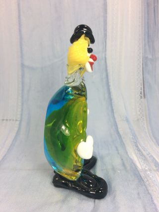 Vintage Murano Glass Art Clown Blown Glass Figurine Ash Tray Blue Green Yellow 4