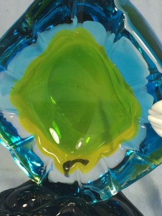 Vintage Murano Glass Art Clown Blown Glass Figurine Ash Tray Blue Green Yellow 8