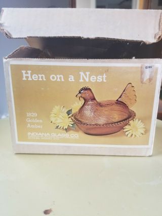 Indiana Glass Hen On A Nest 1829 Golden Amber Glass