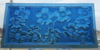 Vintage Stained Glass Window Panel - Blue Pressed Glass Design 10 " X 5 " 6