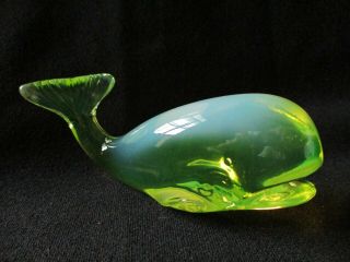 Fenton Glass Whale Figurine - Topaz Vaseline Opalescent