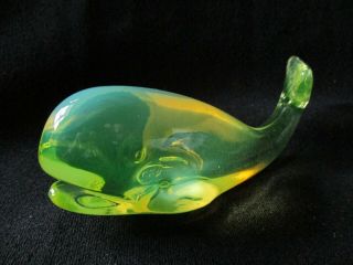 Fenton Glass Whale Figurine - Topaz Vaseline Opalescent 2