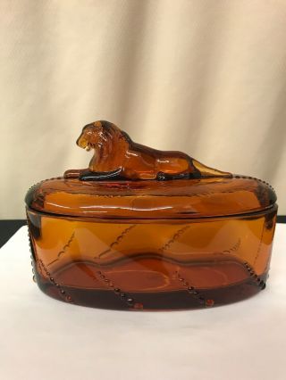 Heisey By Collectors Guild Amber Lion Trinket Box