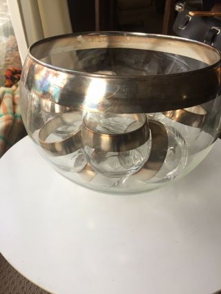 Vintage Silver Rim Punch Bowl Set Dorothy Thorpe