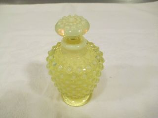Vintage Fenton Opalescent Yellow Hobnail Perfume Bottle Vase With Stopper