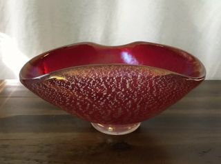 Murano Red Iridescent & Silver Fleck 3 - Sided Serving Bowl,  Candy Dish