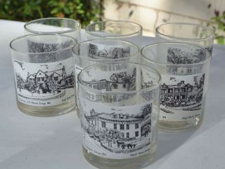 Set Of Seven Glass Tumblers Depicting Jekyll Island Club Houses