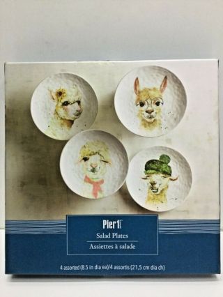 Pier 1 White Llama Salad Plates Set Of 4 Brand,  8.  5 In Dia Ea