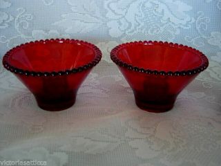 Collectible Vintage Set Of 2 Ruby Red Glass Candlewick/boopy Candle Holders