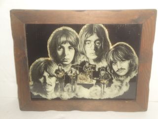 Vintage The Beatles Carnival Mirror Picture Art Wood Frame Lennon Mccarney
