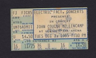 1985 John Cougar Mellencamp Concert Ticket Stub Hershey Pa Scarecrow