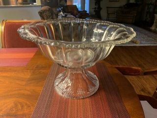 Wonderful Large Vintage Glass Punch Bowl With Pedestal - 16.  5 " Diameter