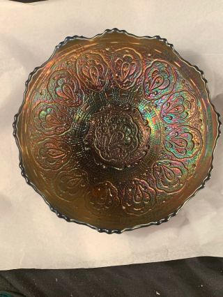 Rare Fenton Electric Purple Iridescent Carnival Glass Bowl Persian Medallion