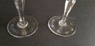 Antique Cut Etched Crystal Set of 4 Stemmed Cordial Glasses Leaves on Foot ' 20 ' s 3
