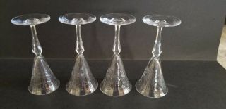 Antique Cut Etched Crystal Set of 4 Stemmed Cordial Glasses Leaves on Foot ' 20 ' s 4