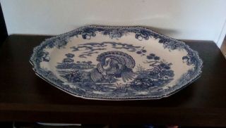 Blue And White Transferware Turkey Platter.  Made In Japan