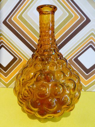 Vintage Retro Empoli Amber Bubble Glass Decanter Bottle Italian 60s Genie Bottle