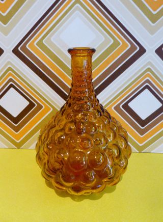 Vintage Retro Empoli Amber Bubble Glass Decanter Bottle Italian 60s Genie Bottle 2