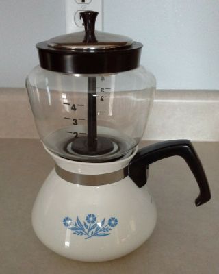 Vintage Corning Ware Cornflower Drip O Later Coffee Pot Maker Percolator 6 Cup