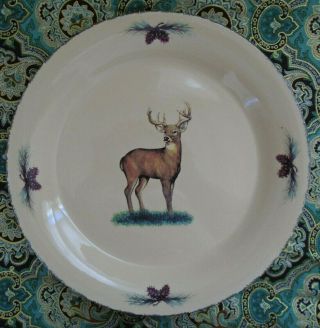 Northwoods Home & Garden Party Stoneware Deer & Pine Cones 4 Dinner Plates 3