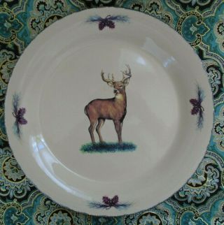 Northwoods Home & Garden Party Stoneware Deer & Pine Cones 4 Dinner Plates 5