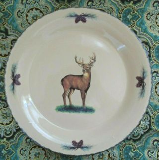 Northwoods Home & Garden Party Stoneware Deer & Pine Cones 4 Dinner Plates 7