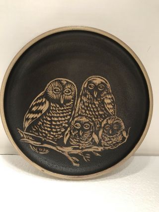 Mid Century Studio Pottery Signed Owl Dish