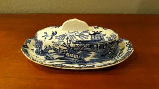 Vintage Burleigh Ware Blue Willow Butter Dish And Lid (rare)