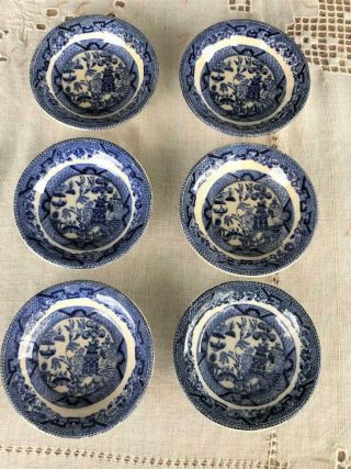 Rare Set 6 Blue Willow Antique Butter Pats Semi Vitreous Buffalo Pottery 1908 - 09