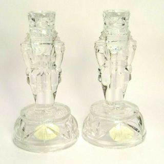 Matching Christmas Nutcracker Lead Crystal Candlestick Candle Holders
