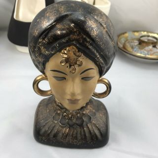 Vtg Turban Asian Lady Head Vase Sweet