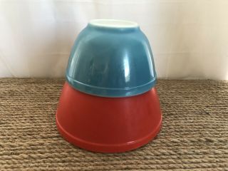 Vintage Pyrex 1940s Primary Colors Nesting Mixing Bowls Set Of 2 Red Blue No Num