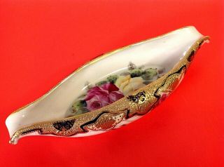 Nippon Bowl.  Gold Encrusted Rare.  Maple Leaf Mark.  Hand Painted Floral Antique