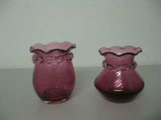 Vintage Pilgrim Cranberry Glass Bedford And Quincy Mini Vases Set Of 2