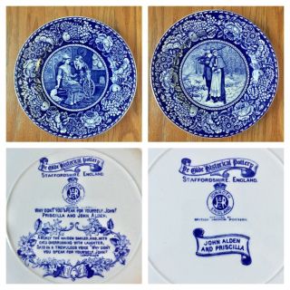 2 Jonroth Collectable Staffordshire Vintage Plymouth Blue Plates Pair Alden