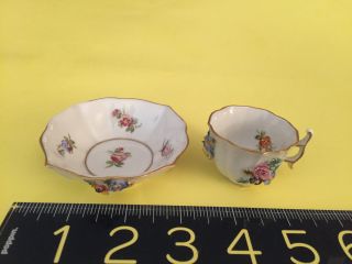 lovely Antique DRESDEN Meissen Miniature Demi TEA CUP & SAUCER with flowers RARE 2