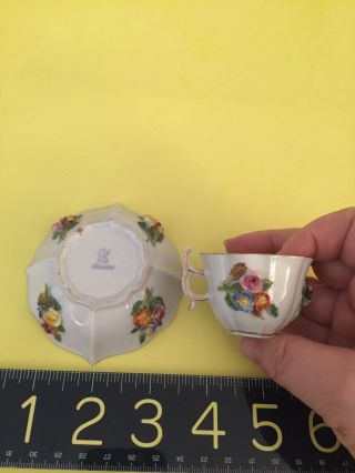 lovely Antique DRESDEN Meissen Miniature Demi TEA CUP & SAUCER with flowers RARE 5
