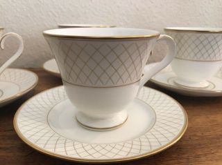 Waterford Fine English China Crosshaven Gold Set Of 4 Footed Tea Cups & Saucers 2
