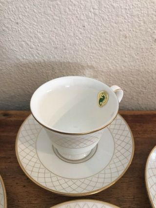 Waterford Fine English China Crosshaven Gold Set Of 4 Footed Tea Cups & Saucers 3