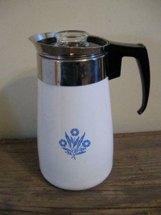 Vtg Corning Ware Blue Cornflower 9 Cup Stove Top Coffee Percolator Coffee Pot