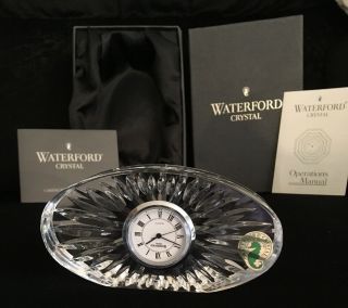 Waterford Crystal Small Oval Quartz Desk Clock 4.  75”w X 2.  5”h X 1”d Silver