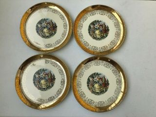 Set Of 4 Sabin Crest - O - Gold Vintage Warranted 22k Dinner Plates 10 1/4 "