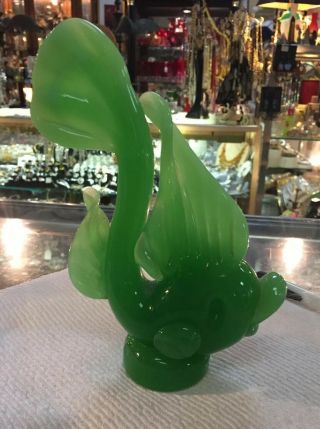Vintage Green Art Glass Fish 7 1/2 Tall