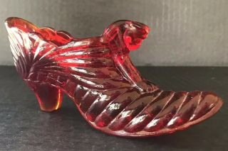 Vintage Fenton Glass Ruby Red Cat Slipper Shoe