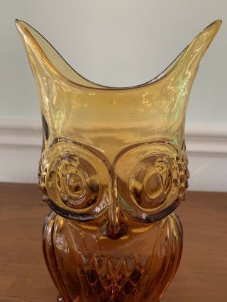 Retro Vintage Blown Glass Owl Vase In Amber By Viking Art Glass 2