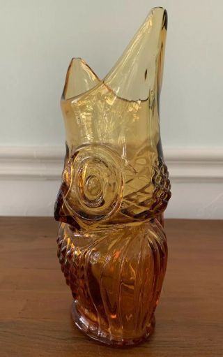 Retro Vintage Blown Glass Owl Vase In Amber By Viking Art Glass 3