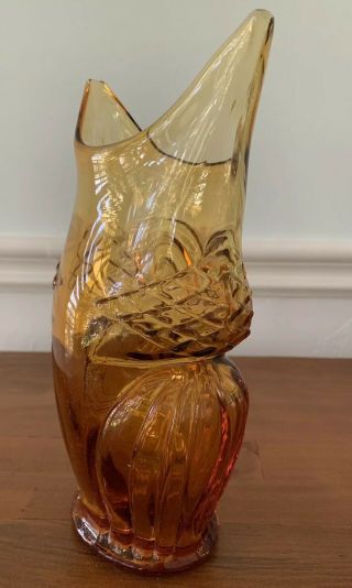 Retro Vintage Blown Glass Owl Vase In Amber By Viking Art Glass 6